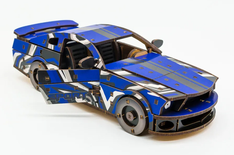 Конструктор "Muscle Car" Puz-00642 дерев'яний, 162 дет., синій колір р. моделі 24*9*7 см PuzzleOk - Зображення 4
