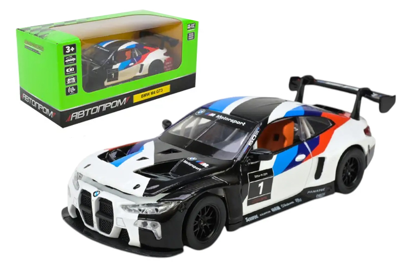 Машина металева АВТОПРОМ 68715AW 1:32 "BMW M4 GT3", батар, світло, звук, відкр.двері, у короб.18 *9* 8 см