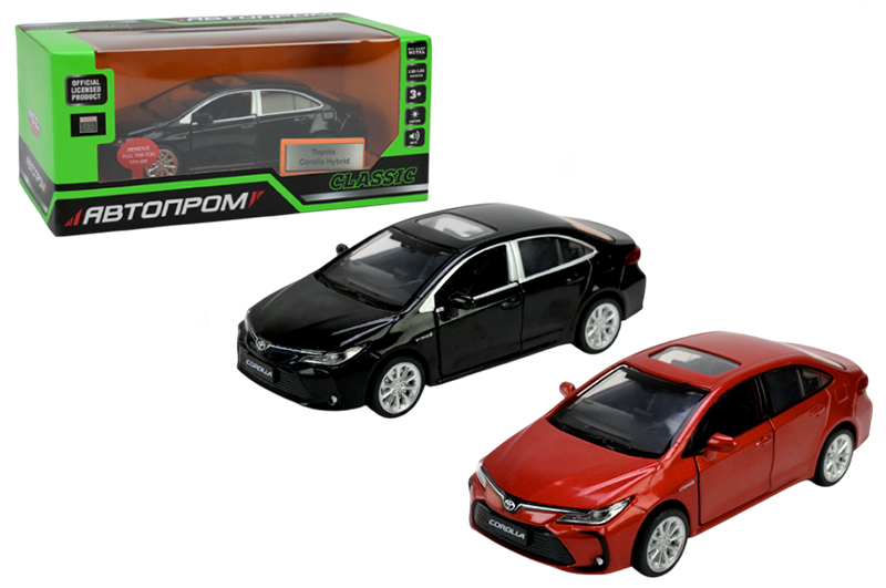 Машина металева 68432 1:33 Toyota Corolla Hybrid, на батарейки, світло, звук, відкриваються двері, коробка 18x8x9 см АВТОПРОМ