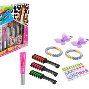 Косметика T059 крейда для волосся, резиночки, наліпки, аксесуари, коробка р.30x4,5x26 см
