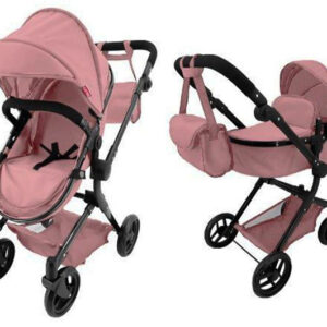 Коляска для ляльки 2в1 ALFA 9707 POWDER PINK з сумкою метал.кор.51x15.5x39.5 см CARRELLO