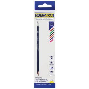 Олівець графітовий BUROMAX NEON LINE НВ з гумкою асорті 12 шт
