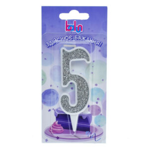 Свічка 03694 цифра '5' біла срібло 9 см Balun