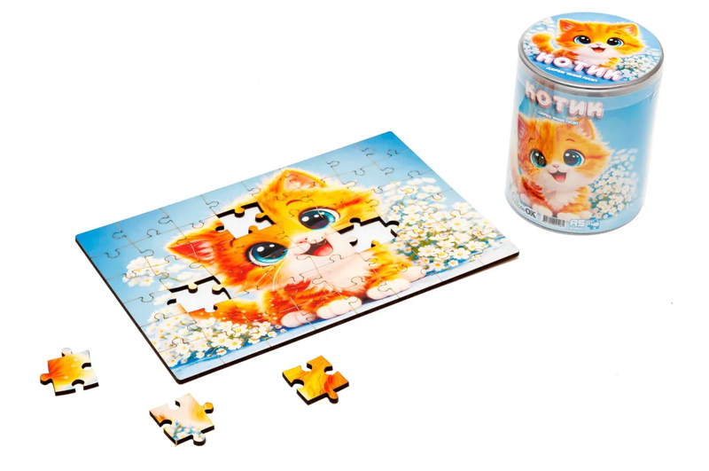 Пазл дерев'яний Puz-05001 Котик, А5 в тубусі PuzzleOk - Зображення 2