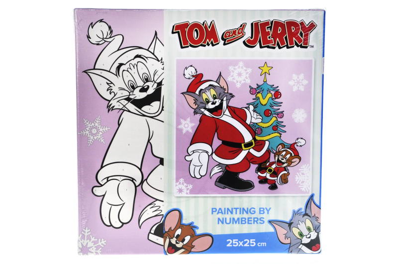 Набір для розпису по номерах 25x25 см KHO6858 "Tom and Jerry: біля ялинки" Ideyka