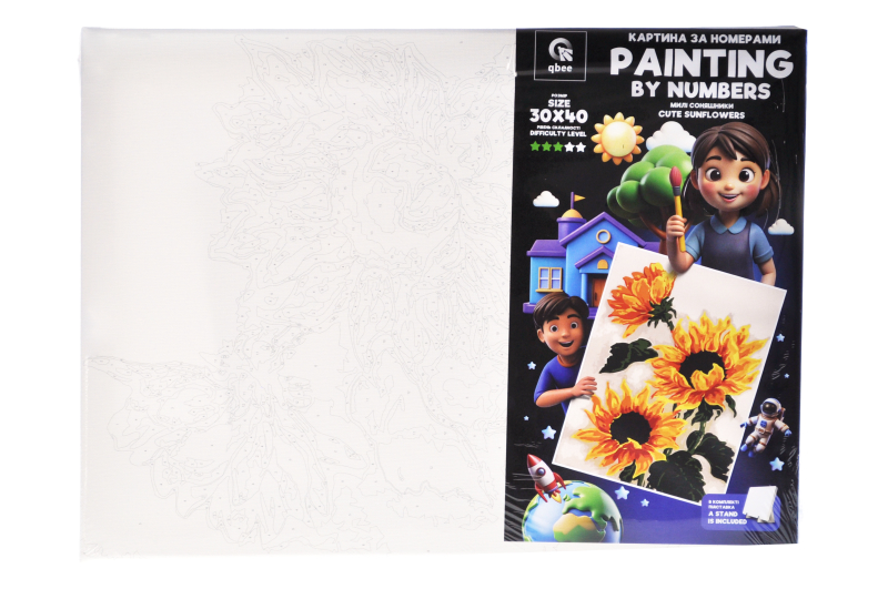 Набір для розпису по номерах 30х40 см QB900-088 "Милі Соняшники" з дерев'яною підставкою qbee - Зображення 2