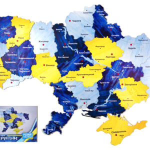 Мапа України Арт-06011 двошарова дерев'яна, настінна блакитно-жовта р.160x110 см PuzzleOK
