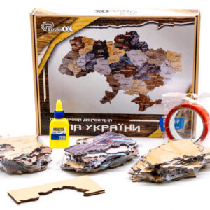Мапа України двошарова дерев'яна, настінна, коричнева р. 60*90 см 90609 PuzzleOK