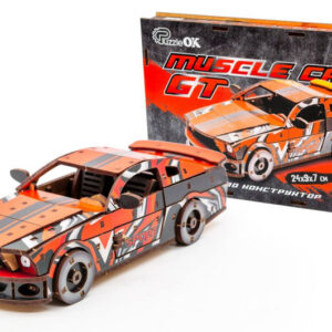 Конструктор Puz-00641 "Muscle Car" дерев'яний, 162 дет., червоний колір, розмір моделі 24х9х7 см PuzzleOk