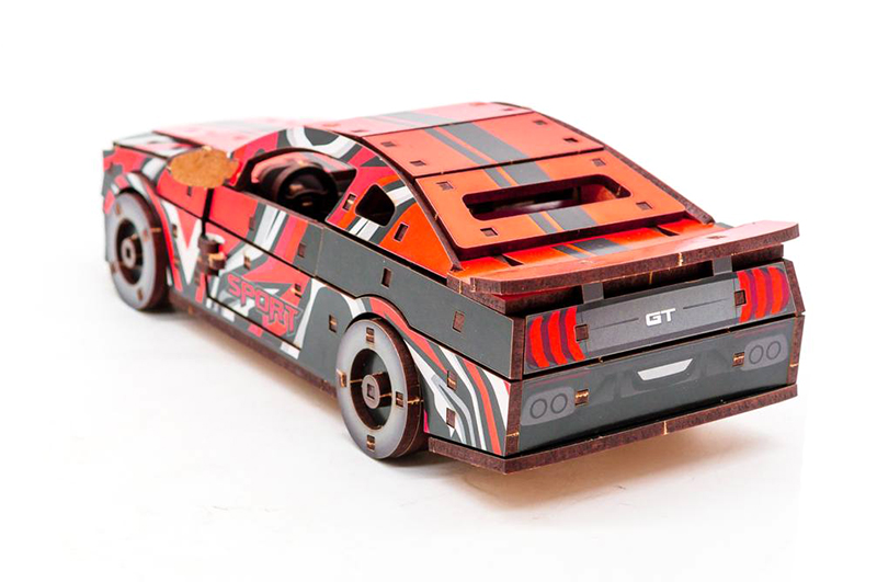 Конструктор Puz-00641 "Muscle Car" дерев'яний, 162 дет., червоний колір, розмір моделі 24х9х7 см PuzzleOk - Зображення 4