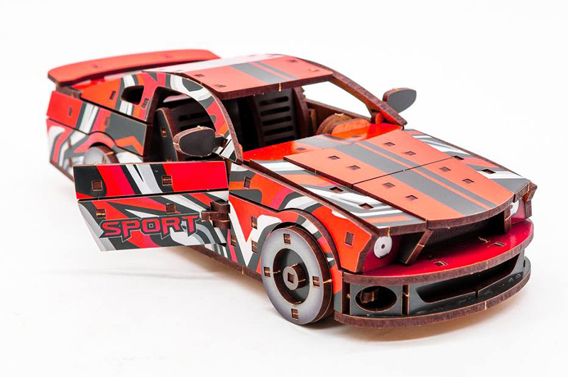 Конструктор Puz-00641 "Muscle Car" дерев'яний, 162 дет., червоний колір, розмір моделі 24х9х7 см PuzzleOk - Зображення 2