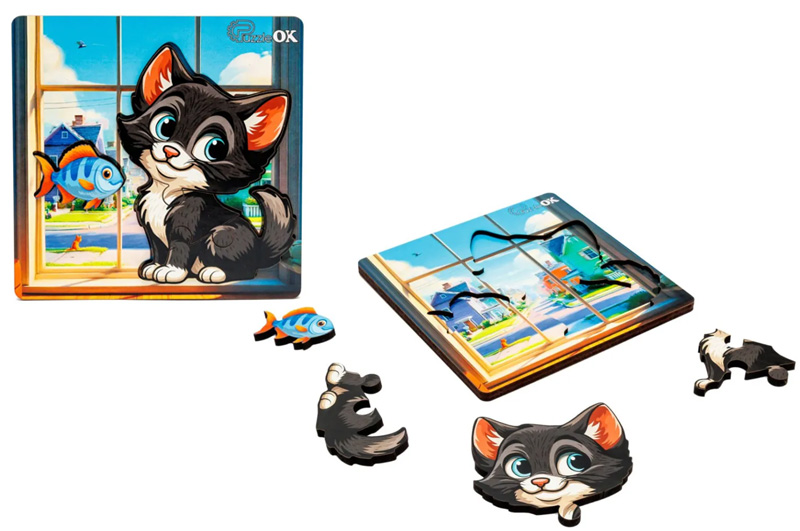 Сортер А6 "Допиливий котик" Puz-88751 дерев'яний PuzzleOk