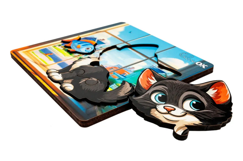 Сортер А6 "Допиливий котик" Puz-88751 дерев'яний PuzzleOk - Зображення 3