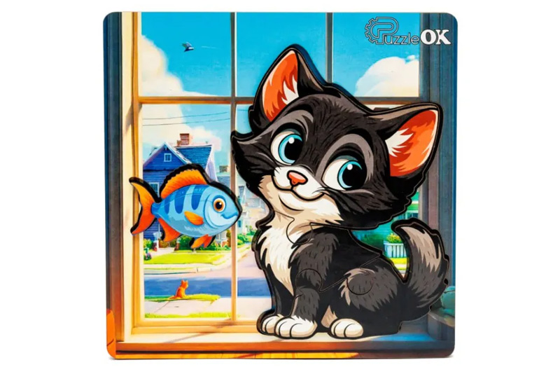 Сортер А6 "Допиливий котик" Puz-88751 дерев'яний PuzzleOk - Зображення 4