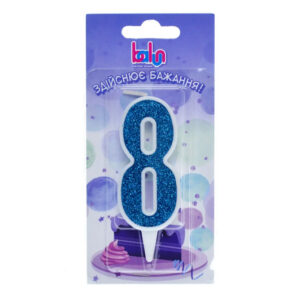 Свічка Balun 03727 цифра '8' біла аквамарин (9 см)