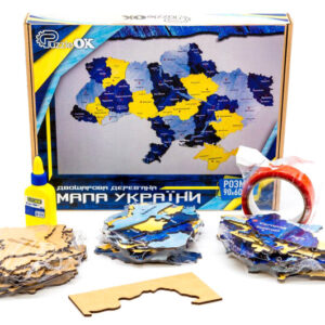 Мапа України 60906 двошарова дерев'яна, настінна, синьо-жовта р.60x90 см PuzzleOK