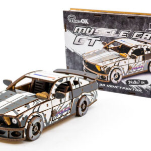 Конструктор Puz-00639 "Muscle Car" дерев'яний, 162 дет., білий колір, поліція розмір моделі 24х9х7 см PuzzleOk