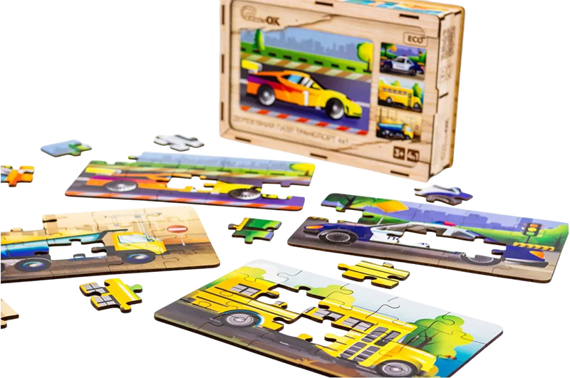 Пазл 4 в 1 "Транспорт" дерев'яний, 15 елем., в малюнку PuzzleOK - Зображення 3