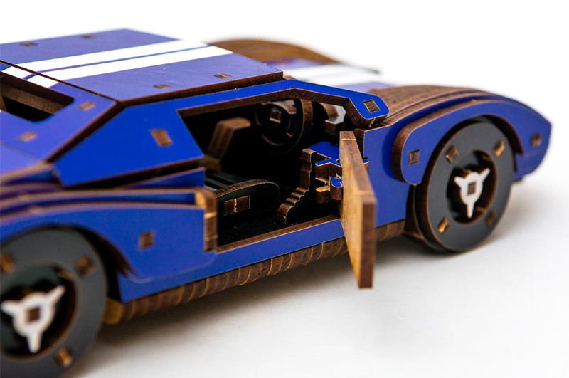 Конструктор Puz-26915"Fast Car GT" дерев'яний, 164 дет., синій, розмір моделі 23х6х11 см PuzzleOk - Зображення 2
