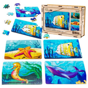 Пазл 4в1 "Морські жителі" дерев'яний, 15 елем., в малюнку  PuzzleOK