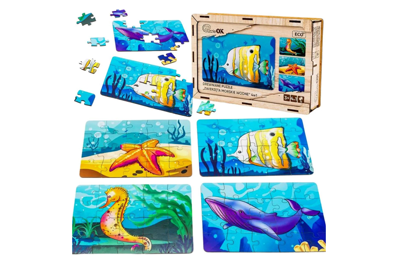 Пазл 4в1 "Морські жителі" дерев'яний, 15 елем., в малюнку PuzzleOK