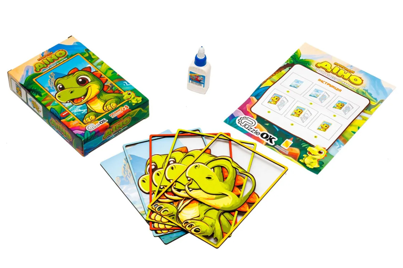 Картина пазл 3D Puz-40012 "Пригоди Діно" дерев'яна PuzzleOk - Зображення 3