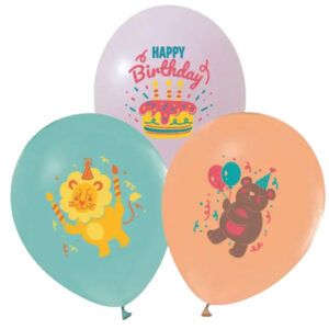 Латексні повітряні кульки 12" (30см.) 23530 "Happy Birthday звірятка" асорті ТМ "Твоя Забава" 50шт.